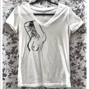 White V-Neck With Art
